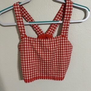 Aerie Red and White Gingham Crop Top